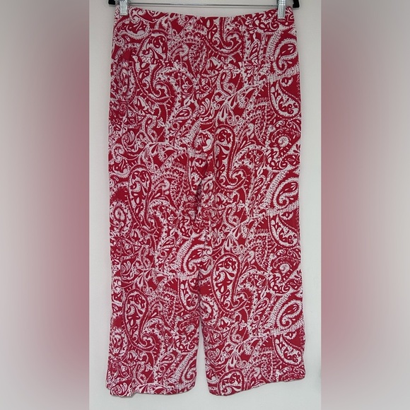Loft Red and White Paisley Wide Leg Print Cropped Pants Size 4 - Picture 2 of 7